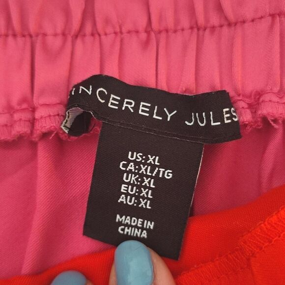 Sincerely Jules Pink Red Satin Faux Wrap Pull On Mini Skirt Size XL - Picture 5 of 6